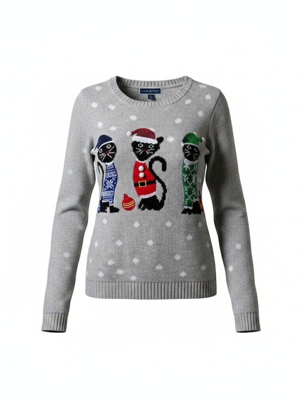 Karen Scott XL Christmas Cat Sweater Gray Holiday Knit Winter Kitty Pullover